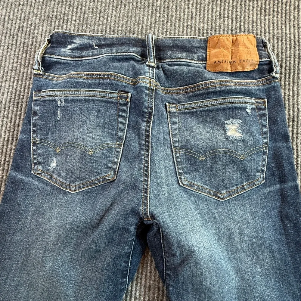 American Eagle Mens Slim Straight Distressed Jeans Blue Denim‎